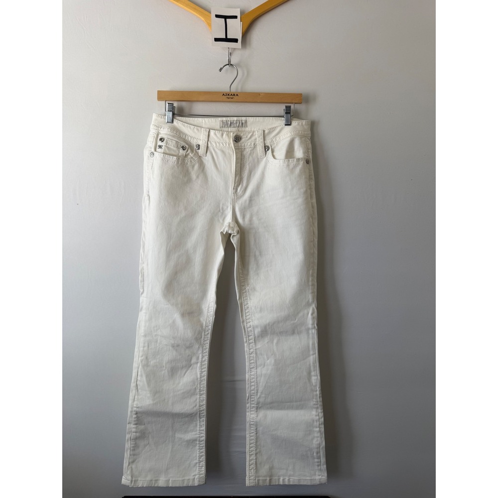 Y2K Miss Me Jeans Bootcut Embellished Wing Pocket White Size 31